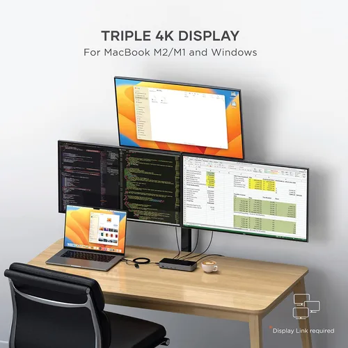 Vista 3 de Satechi Estación de acoplamiento triple 4K USB-C 13 en 1, carga de 100 W, conector de audio 2 DisplayPort, 3 HDMI, 3 puertos USB-A, Gigabit