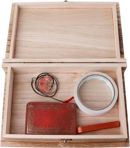 Vista 5 de Caja de madera con cierre con bisagras, caja de almacenamiento de joyas, organizador de artículos diversos
