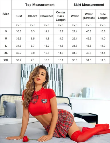 Vista 5 de Avidlove Conjunto de lencería sexy para mujer, disfraz de 2 piezas con corbata superior y minifalda plisada