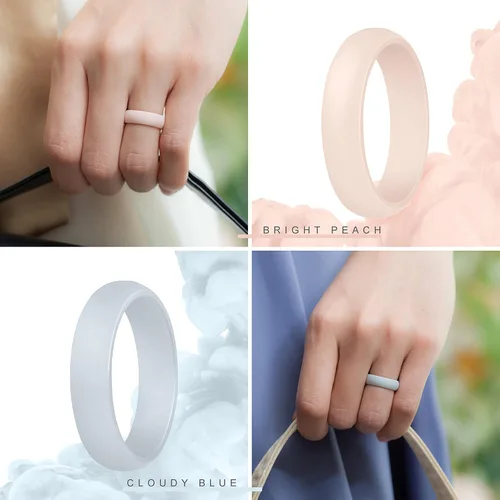 Vista 5 de ThunderFit Anillo de boda de silicona, para mujer, 0.22 pulgadas de ancho, 0.08pulgadas de grosor