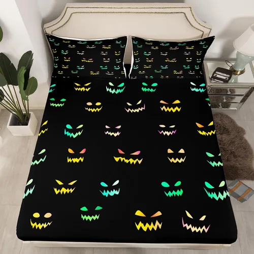 Vista 8 de Erosebridal Sábanas de calabaza de Halloween para niños, diseño de calabazas arcoíris, tamaño individual, para niños y niñas, juego de ropa de cama