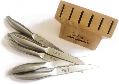 Vista 7 de Jean-Patrique Juego de cuchillos de cocina con bloque – Juego de 6 cuchillos de acero inoxidable con soporte de madera – Aptos para lavavajillas