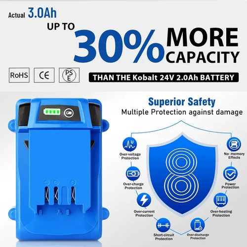 Vista 3 de TenHutt 【Actualización】 Batería de repuesto de 3.0Ah para batería Kobalt de 24 V MAX KB624-03 KB524-03 KB424-03 KB224-03 KB124-03 0673802 Batería