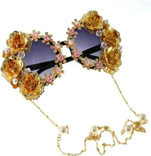 Vista 6 de Colygamala Gafas de sol barrocas de lujo con diseño de flores de metal para mujer, con estuche