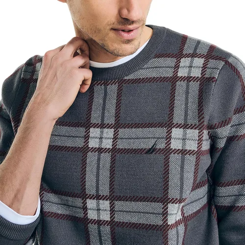 Vista 3 de Nautica Suéter de cuello redondo jacquard a cuadros Navtech para hombre