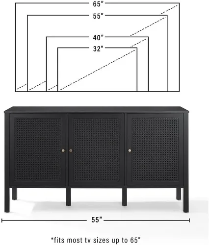 Vista 7 de Crosley Furniture Perry - Aparador de ratán moderno con armarios de almacenamiento, Credenza, soporte de TV, color negro