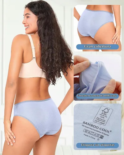 Vista 6 de BAMBOO COOL Ropa interior para mujer, transpirable, absorbe la humedad Multicolor B (paquete de 5)