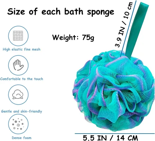 Vista 4 de Esponja de esponja para ducha, esponja para baño, esponja para lavado corporal, de malla, con carbón activado, exfoliante corporal esencial