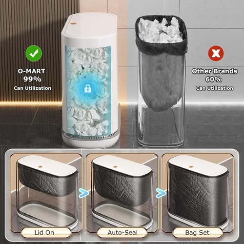 Vista 2 de O-MART Basurero de baño con tapa, delgado de 3.2 galones, cesta de basura superior de prensa estrecha para control de olores y a prueba de perros