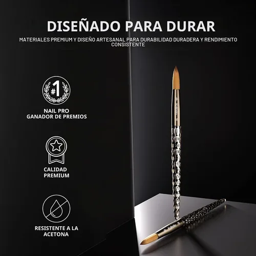 Vista 4 de Kiara Sky Pincel Acrílico #8 - Negro 100% Puro Kolinsky Mango de Corte de Cristal y Resistente al Acetona