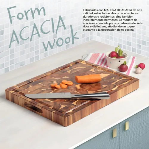 Vista 6 de Tabla de Cortar de Fibra Final de Acacia (17x13x1.5 pulgadas), Bloque de Carnicero - Tabla de Cortar Reversible Multipropósito con Ranura