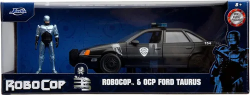 Vista 2 de Jada Robocop 35 aniversario 1:24 OCP Ford Taurus - Coche fundido a presión y figura de Robocop de 2.75 pulgadas, juguetes para niños y adultos
