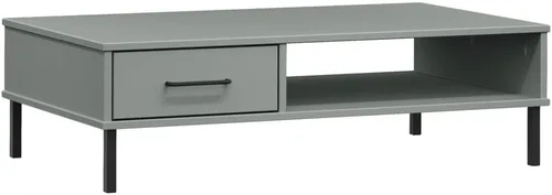 Vista 3 de Grey Solid Pine Wood Coffee Table, 21.7x39.4x11.4 in Metal Low Living Room Table with Storage Drawer, Industrial Style Mesa de Centro para Sala