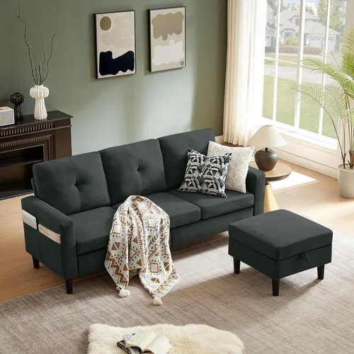 Vista 7 de Sofá Seccional Sofás para Sala de Estar, Sofás Seccionales Modulares de 3 Asientos en Forma de L con Almacenamiento y Chaise Reversible, Tela