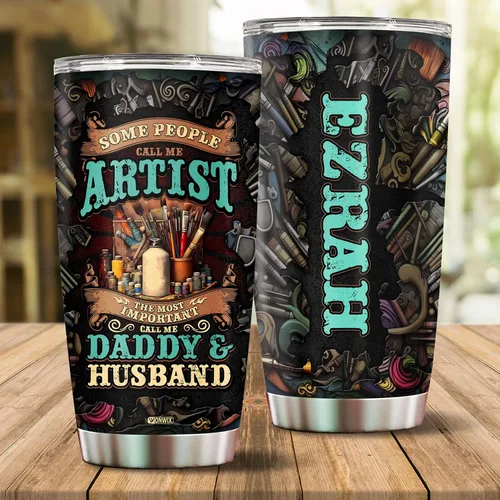 Vista 2 de Regalos de artista para hombres, vasos personalizados de acero inoxidable de 20 onzas, 30 onzas, taza de viaje para café, taza de viaje, regalo