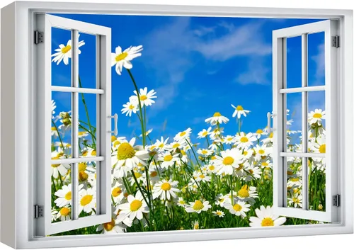 Vista 54 de wall26 - Cuadro en lienzo para pared, vista de ventana, río neón turquesa, rápido, bosque, lago, arroyo, naturaleza salvaje, fotografía, realismo