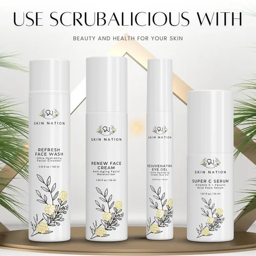 Vista 5 de Skin Nation Scrubalicious Exfoliator, Gentle Face Scrub with Glycolic Acid, Jojoba Beads, Aloe Vera, Smooths Rough Skin, Hydrating Cleanser for Oily
