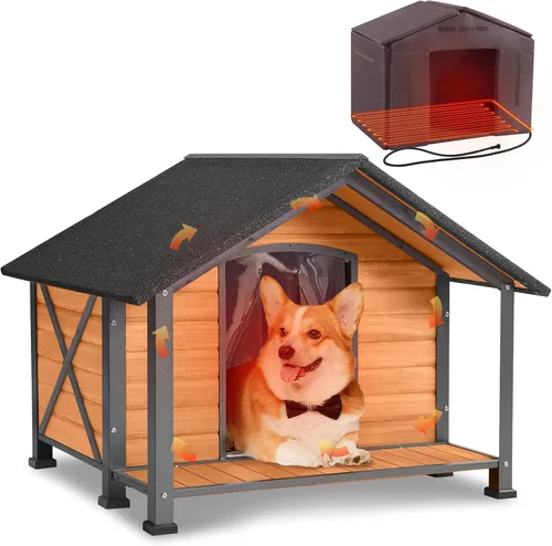 Vista 11 de AIVITUVIN Casa para perros con calefacción para exteriores con almohadilla térmica, casa aislada para perros con marco de metal antimasticación