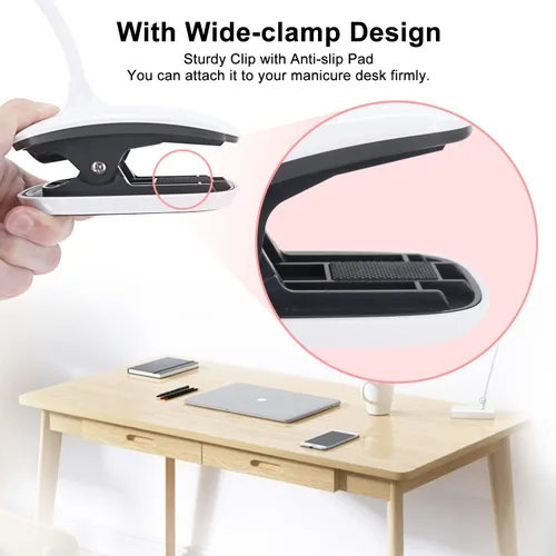 Vista 5 de Lámpara de uñas LED UV flexible con cuello de cisne y abrazadera, lámpara de escritorio de secado de uñas de gel UV de 18 W para curar uñas de gel