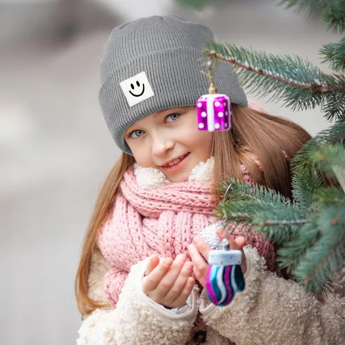 Vista 6 de Gorro de punto con cara sonriente para bebé, 3 unidades, para niños pequeños, gorro de invierno suave bordado con cara sonriente