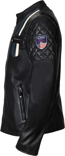 Vista 3 de Chaqueta de cuero negro para hombre, estilo Cafe Racer de piel de cordero real, con cremallera, chaqueta de motocicleta para hombre
