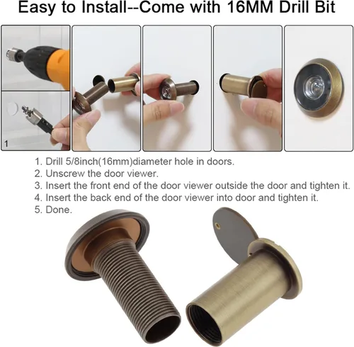 Vista 7 de Mirilla para Puerta, Latón Macizo con Mirilla de 200 Grados con Broca de 16 MM para Puertas de 1-1/2" a 2-3/8", Visor de Puerta con Diámetro de Tubo