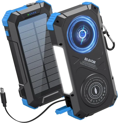 Vista 10 de BLAVOR Banco de energía solar Cable retráctil incorporado 20000mAh Negro