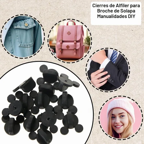 Vista 3 de 100 piezas de orejas de ratón de goma de PVC, parte trasera de alfiler para abrigos, tachuelas de cabeza de ratón, parte trasera de solapa, soporte