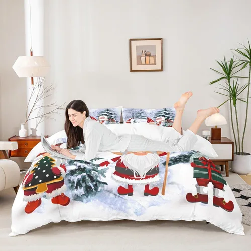 Vista 2 de Manfei Juego de funda de edredón de gnomos lindos tamaño matrimonial, funda de edredón con 2 fundas de almohada, juego de ropa de cama temática