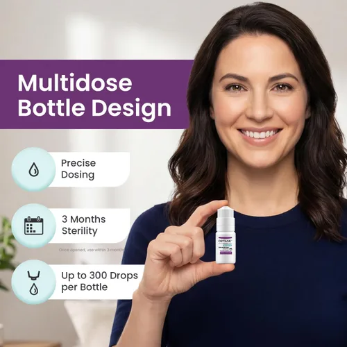 Vista 4 de OPTASE Gotas para ojos secos intensas - Gotas para ojos sin conservantes - Botella multidosis - Paso 3 Hidratar - 0.33 fl oz, 300 dosis