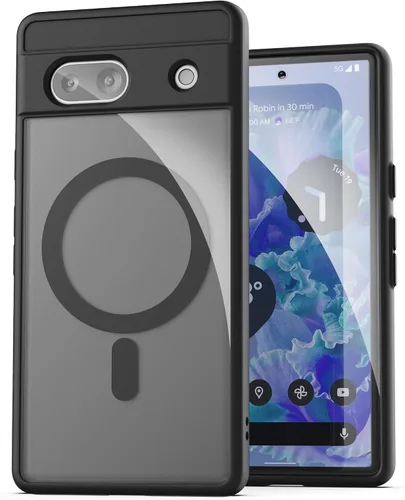Vista 7 de ENCASED Funda magnética para Google Pixel 7a (2023) compatible con carga y accesorios MagSafe, transparente/negro (PIXEL-7A 2023)