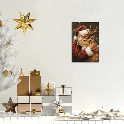Vista 5 de NTEUMM Póster de lienzo con diseño de reno y abrazo de Papá Noel, arte de pared de Papá Noel, fotos de Navidad, regalo de Navidad, decoración