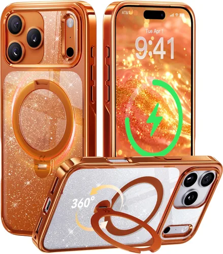 Vista 12 de CASEKOO Funda plateada brillante para iPhone 17 Pro con soporte magnético giratorio de 360 grados [compatible con MagSafe]