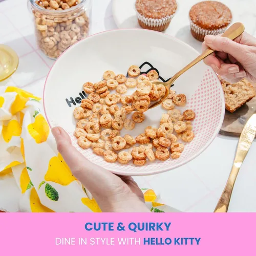 Vista 6 de Silver Buffalo Sanrio Hello Kitty Pink Dots - Cuenco grande de cerámica de 9 pulgadas para servir pasta, ensalada, cereales