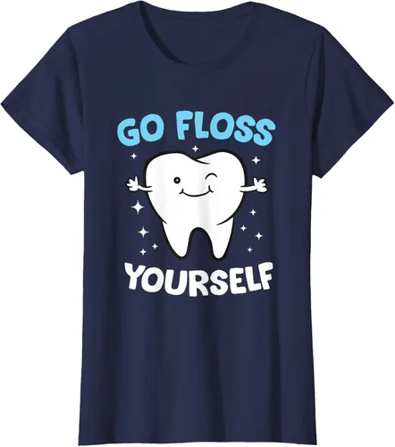Vista 40 de Camiseta higienista dental, asistente dental, Go Floss Yourself dentista, Negro, S