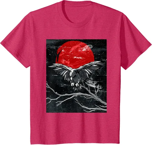 Vista 48 de Red Moon Raven - Camiseta japonesa de cuervo negro, Negro, S