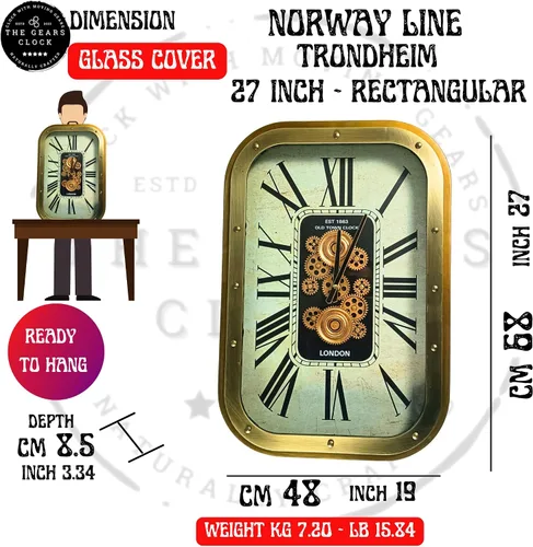 Vista 6 de THE GEARS CLOCK 27X19'' Reloj de pared con engranaje móvil rectangular Noruega Line Trondheim (27 x 19 pulgadas (26.8 x 18.9 in)