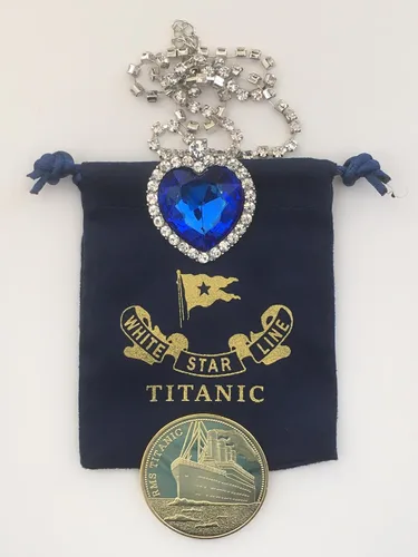 Vista 2 de Titanic Heart of the Ocean Necklace Fake Gold Coin Titanic Gifts