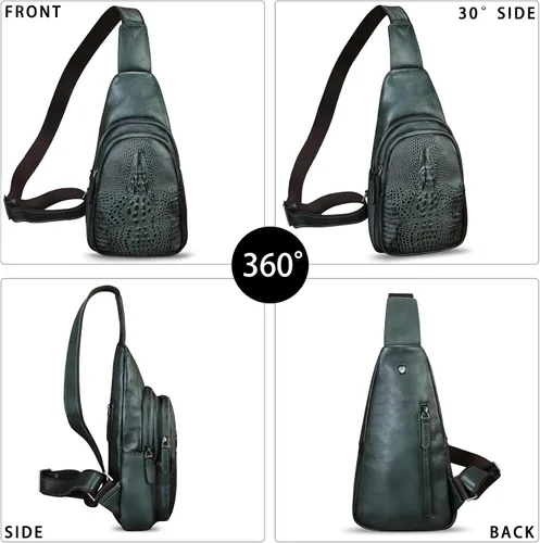 Vista 5 de Bolso de cuero genuino para mujeres y hombres, mochila de cuero real, bolso cruzado de hombro