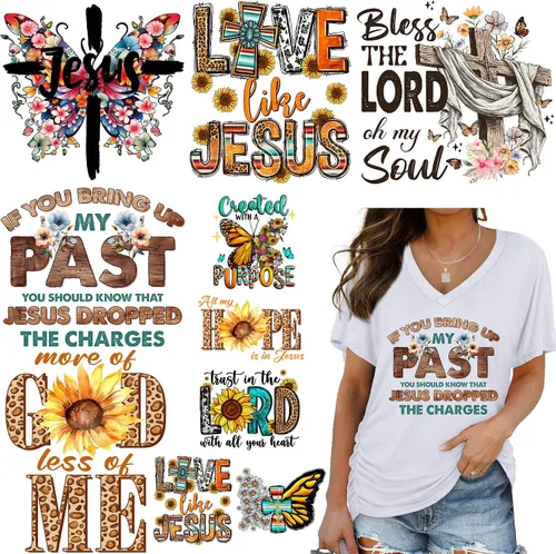 Vista 10 de 8 piezas de calcomanías para planchar, transferencias térmicas, parches para ropa, camisetas, diseño de Jesús, vinilo para planchar, diseño
