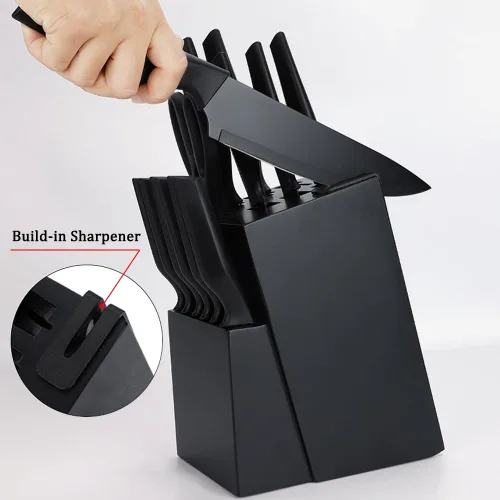 Vista 3 de Juego de cuchillos de cocina de 14 piezas con bloque autoafilado, cuchillos ultra afilados de acero inoxidable de alto carbono para cocina, 6