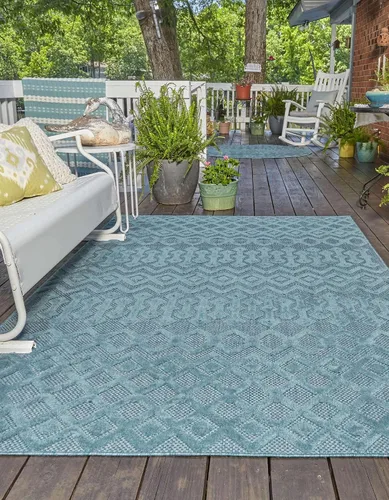 Vista 4 de Unique Loom Alfombra de área de la colección texturizada Trellis para exteriores, color osage, 2 x 3 pies, rectangular, color aguamarina