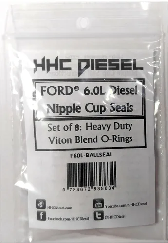 Vista 2 de HHC Diesel -Ford 6.0L Diesel Nipple Cup/Ball Tube O-Rings/Seals- Juego de 8 Mezcla especial de Viton resistente (F60L-BALLSEAL)