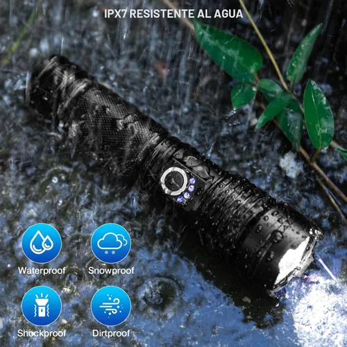 Vista 7 de MILAOSHU Linternas recargables de 90000 lúmenes altos, paquete de 2, linterna LED súper brillante recargable con 5 modos de luz, luz de flash