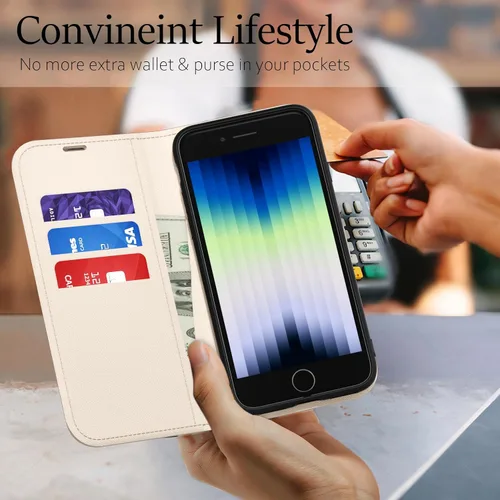 Vista 4 de oakxco Funda tipo cartera para iPhone SE 2022/2020/8/7 con soporte para tarjeta de crédito, funda magnética RFID delgada tipo libro con tapa