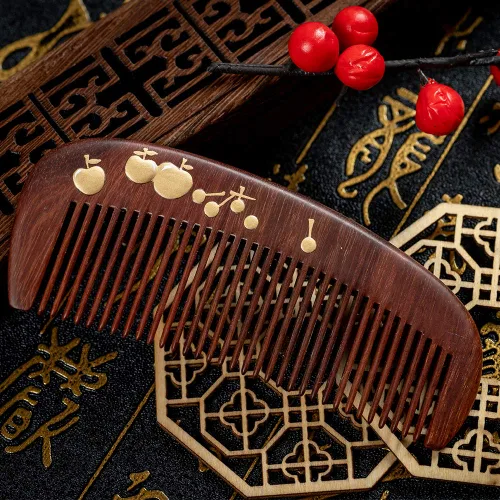 Vista 5 de TAN MUJIANG Peine de madera para el cabello Laca de manzana hecha a mano antiestática 2-11