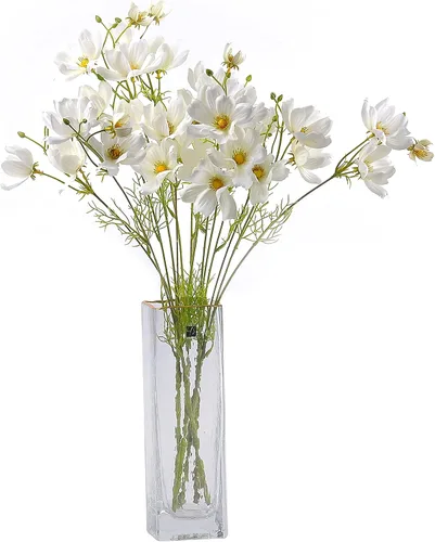 Vista 8 de Cosmos artificiales de flores silvestres, 6 piezas de tallo largo para boda, novia, bricolaje, ramo de decoración del hogar, centros de mesa (azul)