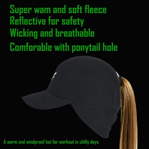 Vista 4 de Sombrero de invierno atlético para mujer con agujero para cola de caballo, gorro de forro polar para correr para mujer