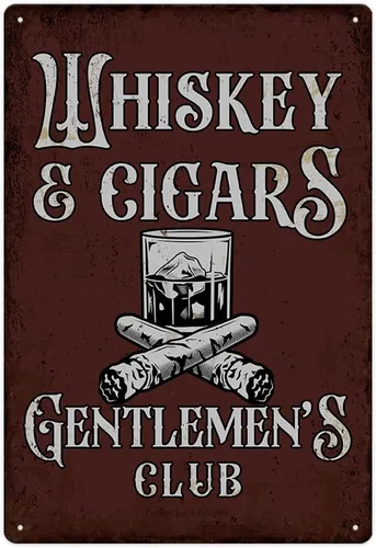 Vista 9 de Letrero de metal de barra de whisky y puros, letrero de metal con texto en inglés "Gentlemen's Club", decoración de póster de aspecto retro, Negro
