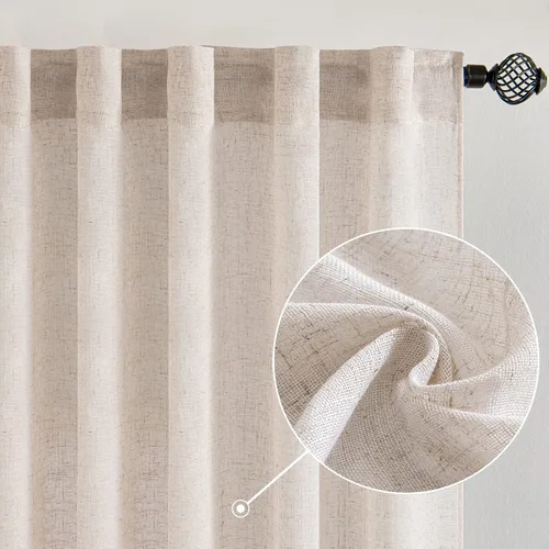 Vista 11 de MIULEE - Cortinas semitraslúcidas suaves y gruesas con textura de lino para cocina y ventana de baño, con trabilla trasera y bolsillo para Blanco